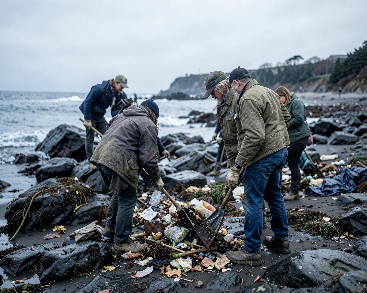 Community volunteers at a coastal cleanup