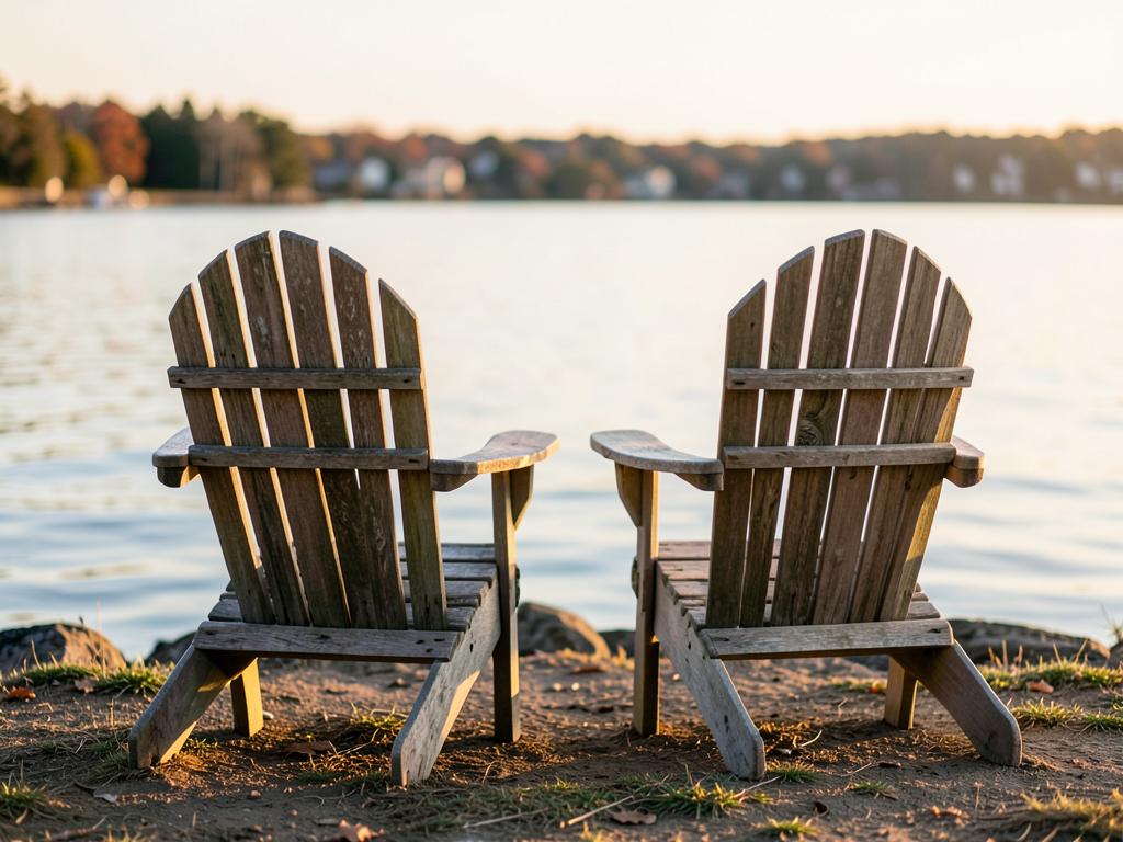 Pair of Adirondack chairs facing the bay